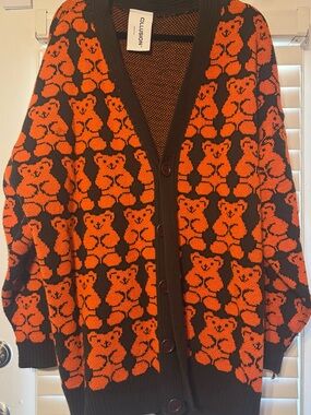 Collusion Men’s Orange and Brown Teddy Bear Cardigan
